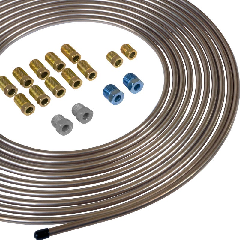 4LIFETIMELINES 25 ft 1/4 True Copper-Nickel Alloy Non-Magnetic Brake Line Replacement Tubing Coil and Fitting Kit, 16 Fittings Included, Inverted Flare, SAE Thread, 0.028 inch wall thickness - Image 2